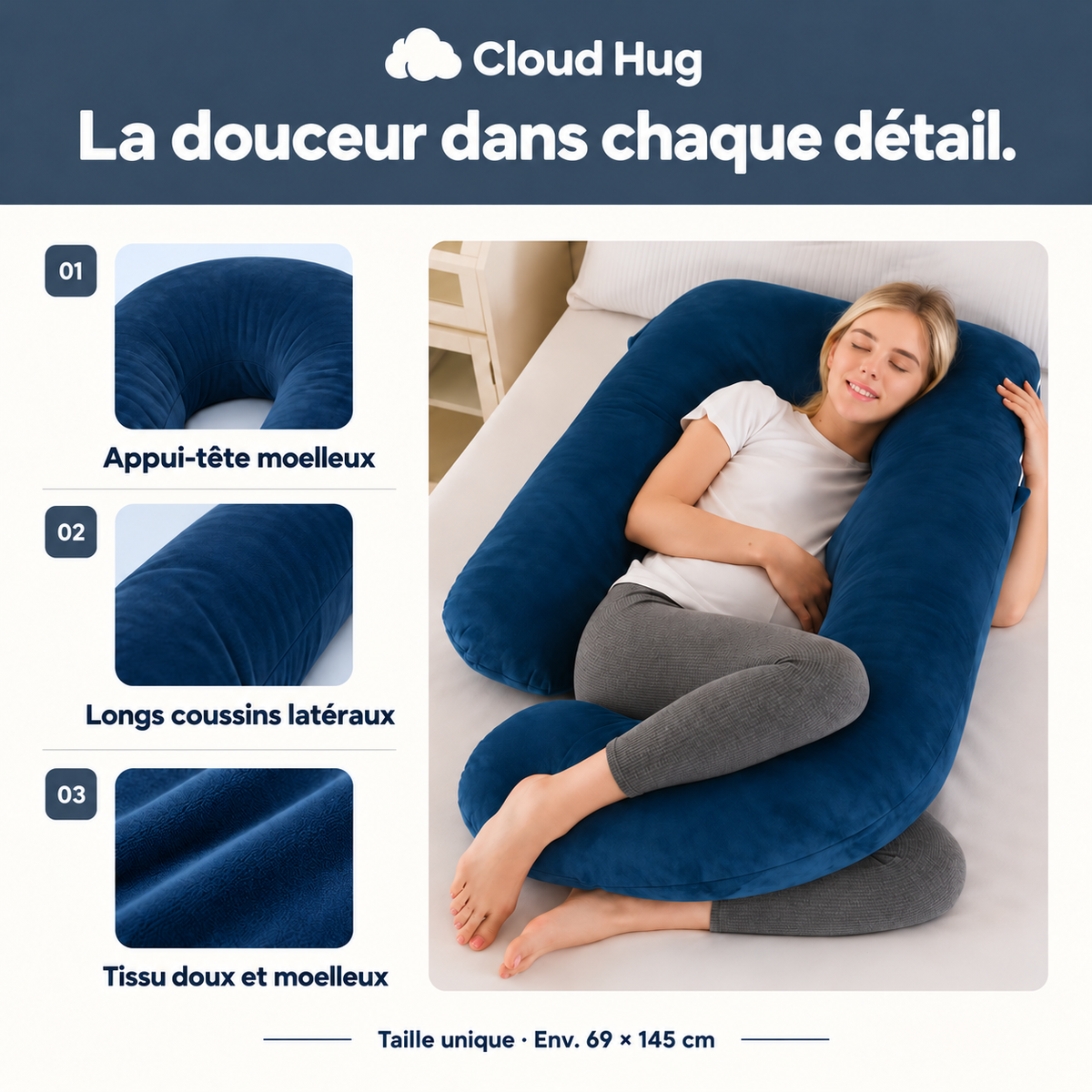 Détails et dimensions du coussin Cloud Hug